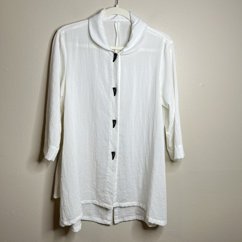 Women's 100 Linen Fridaze Top Lagnelook Beach Coverup Boho Relaxed White Tunic S